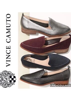 Vince Camuto Black Kate Perforated Leather Slip-On Loafers pointed toe size 7.5M